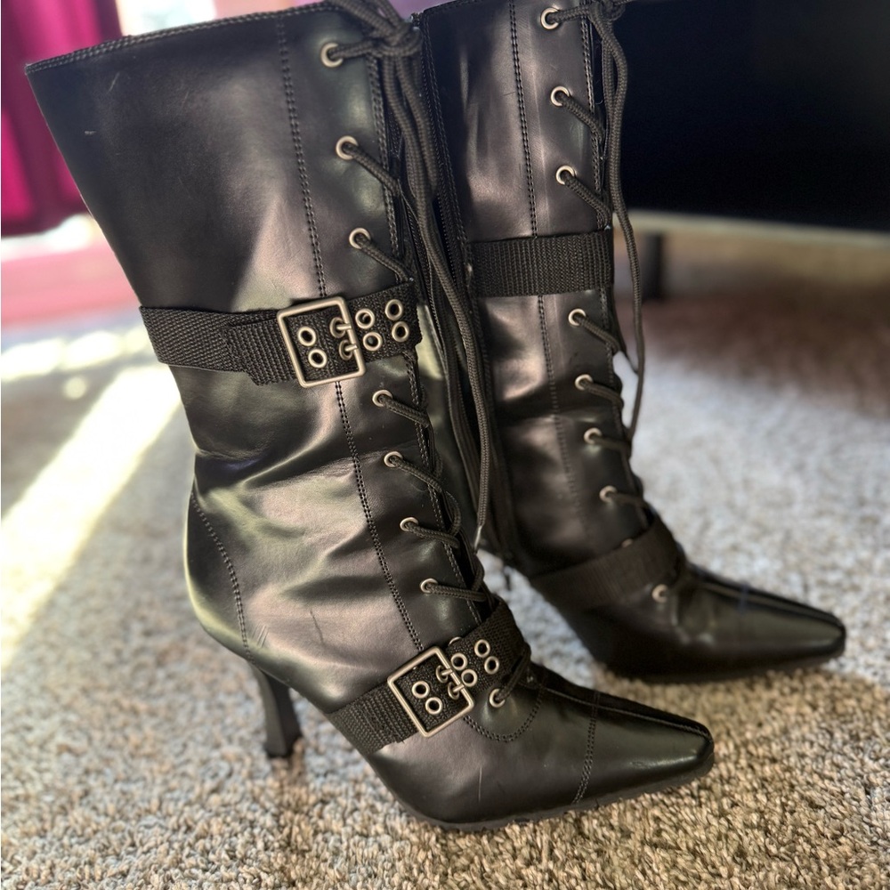Paris Blues Black Combat Heeled Boots
